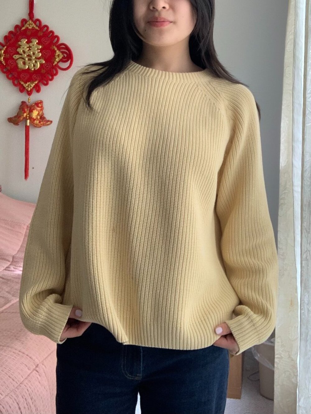 Lands' End Cream Cotton Crewneck Sweater